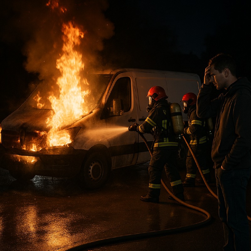 Crema News - Castelleone - Furgone in fiamme