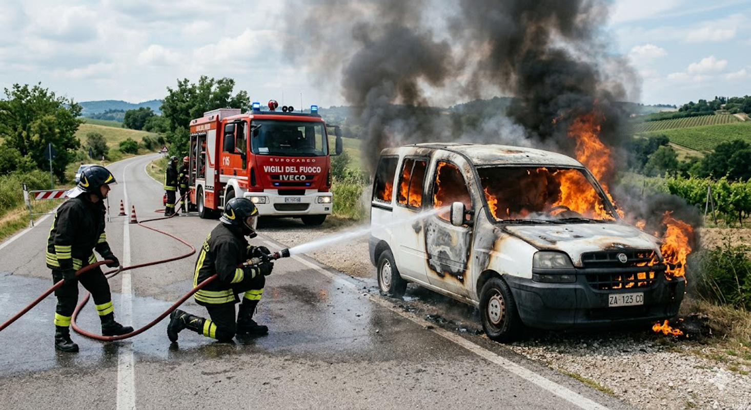 Dovera - Furgone a fuoco