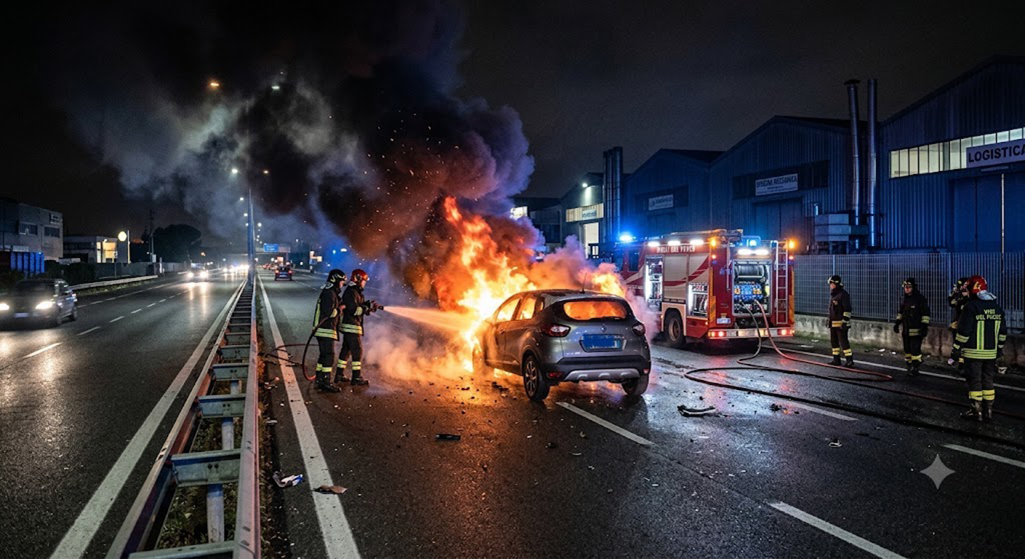 Monte Cremasco - Auto a fuoco nella notte
