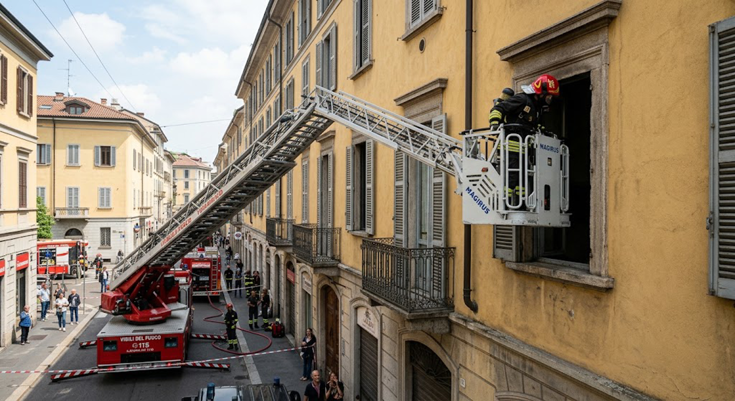 Crema - Salvataggio al terzo piano